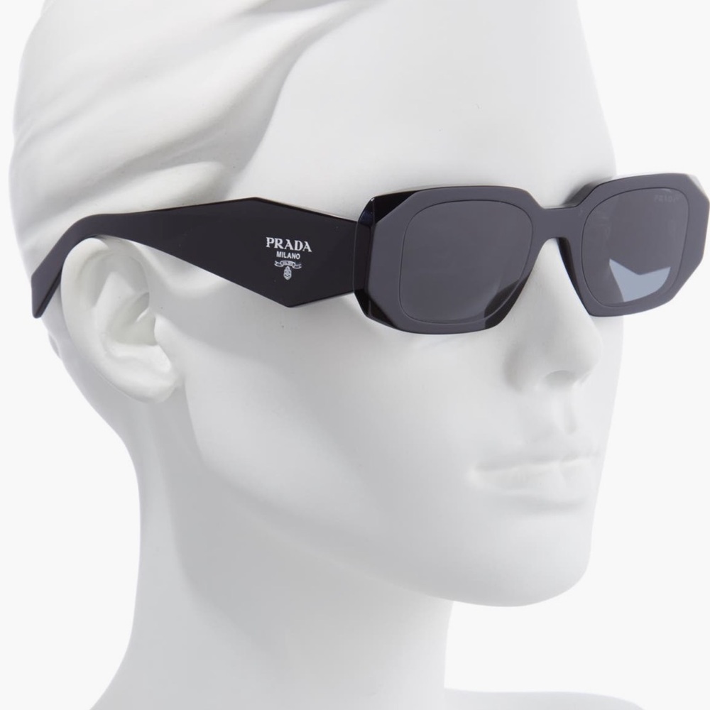 Prada Runway 49mm Rectangular Sunglasses - Black / Dark Grey